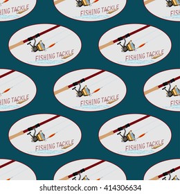 Sport fishing at all times for amateurs and professionals
seamless texture. Spinning with reel and a set of different baubles.
for fishermen and shop, vector illustration

