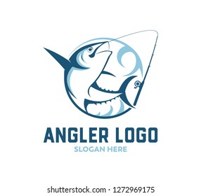 sport fishing or angler icon vector logo design template