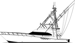Sport fishing boat vector line art illustration and one-color	