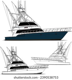 Sport fishing boat vector line art Illustration for a t-shirt or other printable design