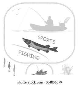 Sport fishing and a healthy lifestyle
fish pike fisherman in a rubber boat. Spinning holds in his hands. Isolate on white background.