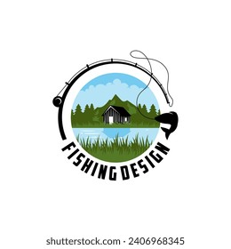 Sport fishing logo design template illustration