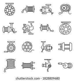 Sport fishing reel icons set. Outline set of sport fishing reel vector icons for web design isolated on white background