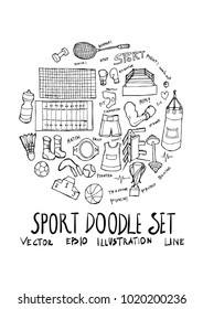 Sport fit doodle illustration circle form line sketch style