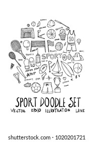 Sport fit doodle illustration circle form line sketch style background a4