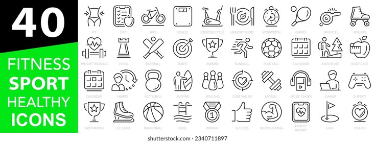 Sport and fitness 40 icon set. Health icons. Vector illustration