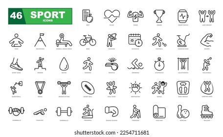 Sport and Fitness 46 isolated outline icons set on white background
 - Shutterstock ID 2254711681