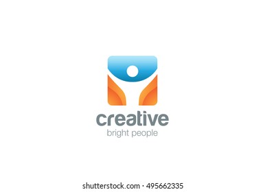 Sport Fitness Active Logo Design Vector Template Square Shape.
Man With Rising Hands Up Logotype Healthy Lifestyle Concept Icon.