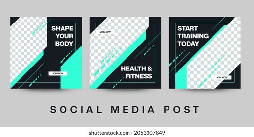 Sport fitness banner promotion vector design. Gym lifestyle healthy social media post collection.