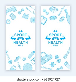 Sport and fitness banners. Vector composition of modern styled pictograms.