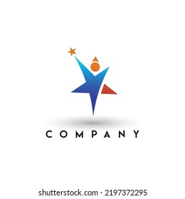 Sport fitness business success icon the logo with man and star