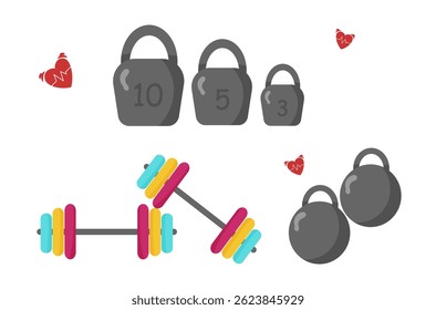 Sport fitness cycling football gym icon lifestyle active wellness equipment training ball strength exercise soccer sneakers cup activity bottle water fit barbell bodybuilding