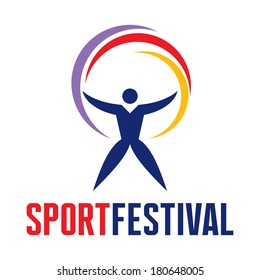 Sport fitness festival - vector logo template concept illustration in classic graphic style. Human character sign. Dance symbol. Design element. 