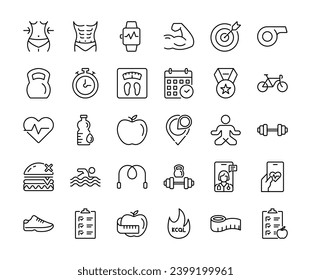 Sport, Fitness and healty Icons Set. Healthy lifestyle symbols. vector illustration