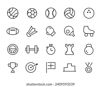 Sport Fitness Icon set Exercise line icons set, editable stroke isolated on white, linear vector outline illustration, symbol logo design style