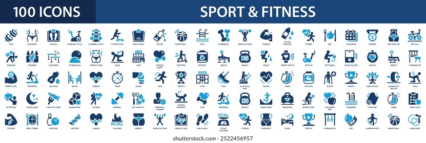 Sport and fitness icon set. Run, workout, yoga. gum, athletic, aerobic, basketball.