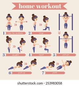 Sport and fitness infographics. Home workout. Vector.