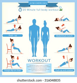 Sport and fitness infographics. Home workout. Vector.