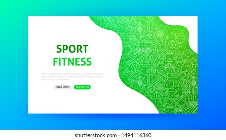 Sport Fitness Landing Page. Vector Illustration of Outline Design.