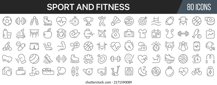 Sport and fitness line icons collection. Big UI icon set in a flat design. Thin outline icons pack. Vector illustration EPS10