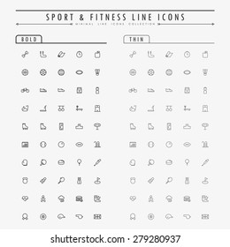 sport and fitness line icons on bold and thin line concept vector