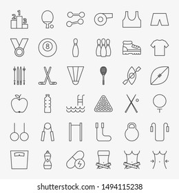 Sport Fitness Line Icons Set. Vector Thin Outline Sports Symbols.