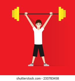 sport fitness man barbell exercise workout flat icon vector illustration