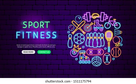 Sport Fitness Neon Banner Design. Vector Illustration of Activity Promotion.