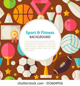 Sport and Fitness Pattern Background. Flat Style Vector Illustration for Recreation and Competition Promotion Template.