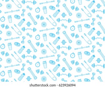 Sport and fitness pattern. Vector composition of modern styled pictograms.