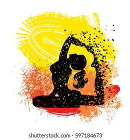 Sport Fitness poster. Abstract background with woman Silhouette of particles.  For print on T-shirt and bags, yoga studio or fitness club. Vector illustration