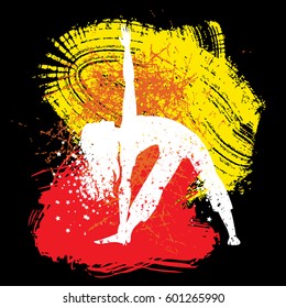 Sport Fitness poster. Abstract background with woman Silhouette of particles.  For print on T-shirt and bags, yoga studio or fitness club. Vector illustration