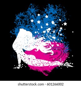 Sport Fitness poster. Abstract background with woman Silhouette of particles.  For print on T-shirt and bags, yoga studio or fitness club. Vector illustration