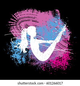 Sport Fitness poster. Abstract background with woman Silhouette of particles.  For print on T-shirt and bags, yoga studio or fitness club. Vector illustration