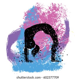 Sport Fitness poster. Abstract background with woman Silhouette of particles.  For print on T-shirt and bags, yoga studio or fitness club. Vector illustration