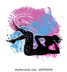 Sport Fitness poster. Abstract background with woman Silhouette of particles.  For print on T-shirt and bags, yoga studio or fitness club. Vector illustration