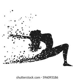 Sport Fitness poster with woman Silhouette of particles.  For print on T-shirt and bags, yoga studio or fitness club. Vector illustration