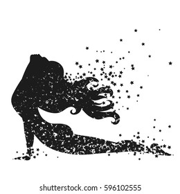Sport Fitness poster with woman Silhouette of particles.  For print on T-shirt and bags, yoga studio or fitness club. Vector illustration