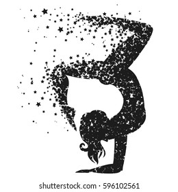 Sport Fitness poster with woman Silhouette of particles.  For print on T-shirt and bags, yoga studio or fitness club. Vector illustration