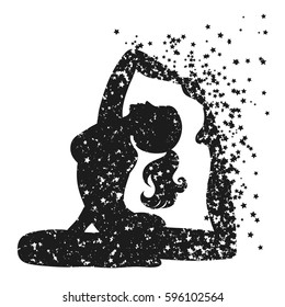 Sport Fitness poster with woman Silhouette of particles.  For print on T-shirt and bags, yoga studio or fitness club. Vector illustration