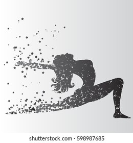 Sport Fitness poster with woman Silhouette of particles.  For print on T-shirt and bags, yoga studio or fitness club. Vector illustration