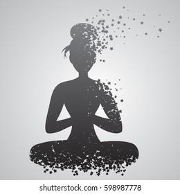 Sport Fitness poster with woman Silhouette of particles.  For print on T-shirt and bags, yoga studio or fitness club. Vector illustration