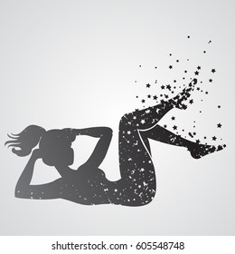 Sport Fitness poster with woman Silhouette of particles.  For print on T-shirt and bags, yoga studio or fitness club. Vector illustration