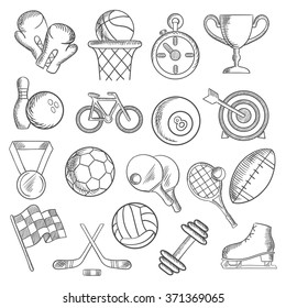 Sport Fitness Sketch Icons Sport Volleyball Stock Vector (Royalty Free ...