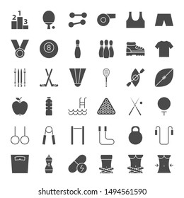 Sport Fitness Solid Web Icons. Vector Set of Sports Glyphs.