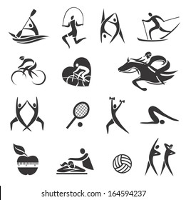 Sport Fitness symbols Icons and illustrations with sport fitness and healthy lifestyle activities. Vector illustration. 