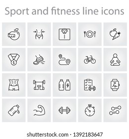sport and fitness thin line icons set, vector illustration eps10