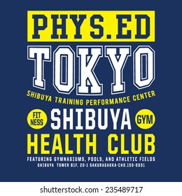 Sport fitness Tokyo typography, t-shirt graphics, vectors