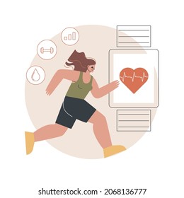 Sport and fitness tracker abstract concept vector illustration. Activity band, health monitor, wrist-worn device, application for running, cycling and every-day training abstract metaphor.