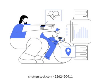 Sport and fitness tracker abstract concept vector illustration. Activity band, health monitor, wrist-worn device, application for running, cycling and every-day training abstract metaphor.